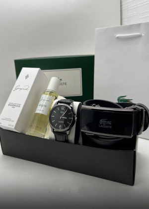 Подарочный набор для мужчины ремень, часы, духи + коробка #21134392