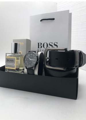 Подарочный набор для мужчины ремень, часы, духи + коробка #21177488