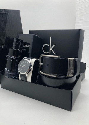Подарочный набор для мужчины ремень, часы, духи + коробка #21177493
