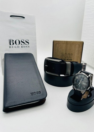 Подарочный набор для мужчины ремень, кошелек, часы + коробка #21177509
