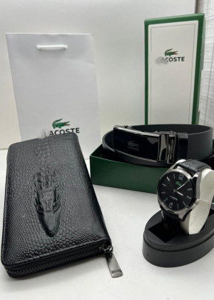 Подарочный набор для мужчины ремень, кошелек, часы + коробка #21177516