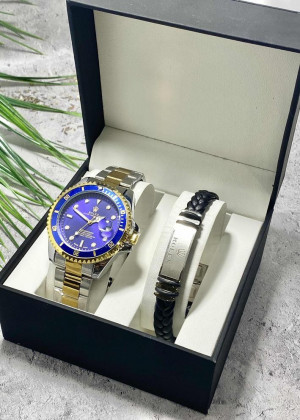 Подарочный набор для мужчины часы и браслет + коробка #23245260