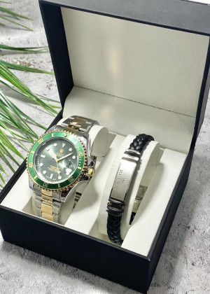 Подарочный набор для мужчины часы и браслет + коробка #23245263