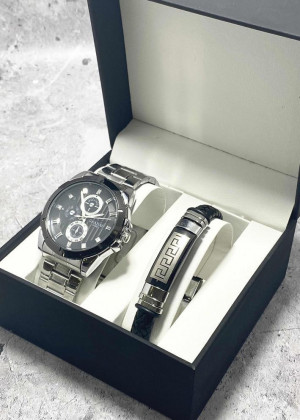 Подарочный набор для мужчины часы и браслет + коробка #23245267