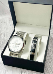 Подарочный набор для мужчины часы и браслет + коробка