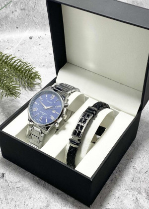 Подарочный набор для мужчины часы и браслет + коробка #23245297