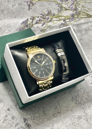 Подарочный набор для мужчины часы и браслет + коробка #23304795