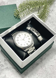 Подарочный набор для мужчины часы и браслет + коробка