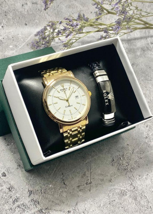 Подарочный набор для мужчины часы и браслет + коробка #23304804