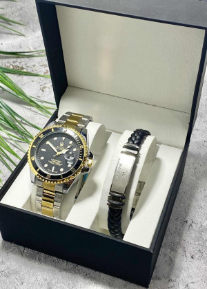 Подарочный набор для мужчины часы и браслет + коробка #23304810