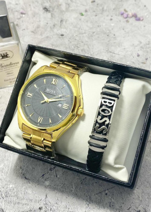 Подарочный набор для мужчины часы и браслет + коробка #23304828