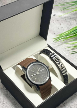 Подарочный набор для мужчины часы и браслет + коробка #23304831